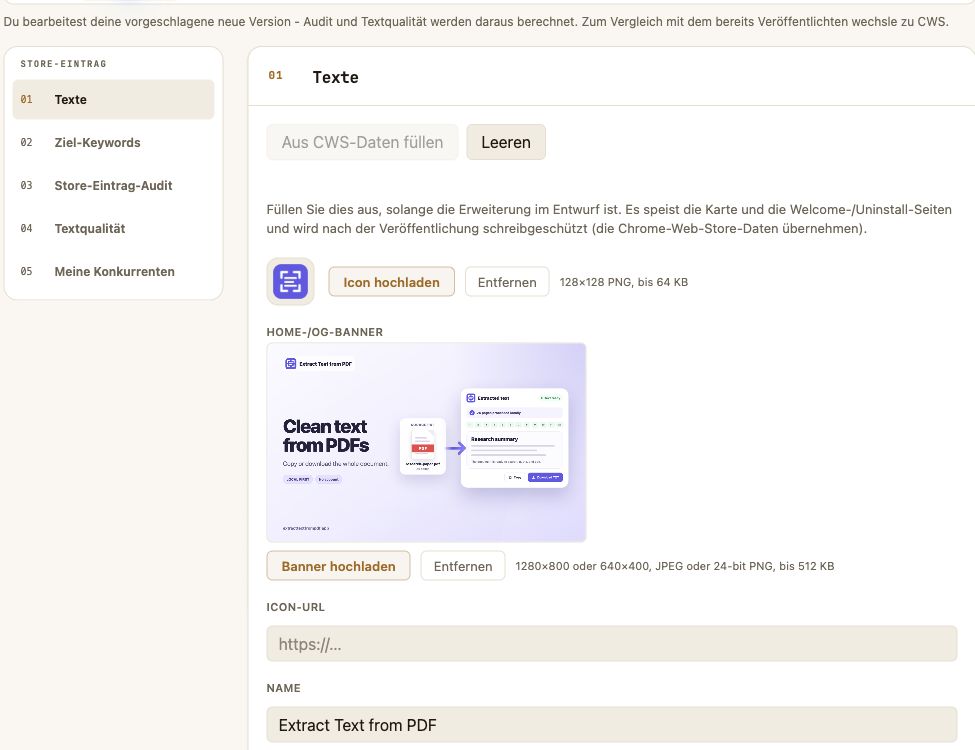 Entwurf eines Chrome-Erweiterungs-Eintrags in Ext Ops Panel