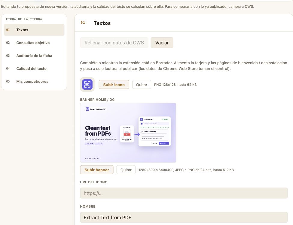 Borrador de lista de la extensión de Chrome en Ext Ops Panel