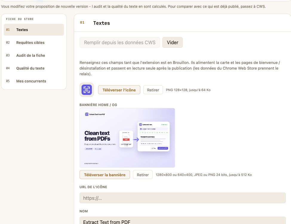 Projet de liste de l'extension Chrome dans le panneau Ext Ops