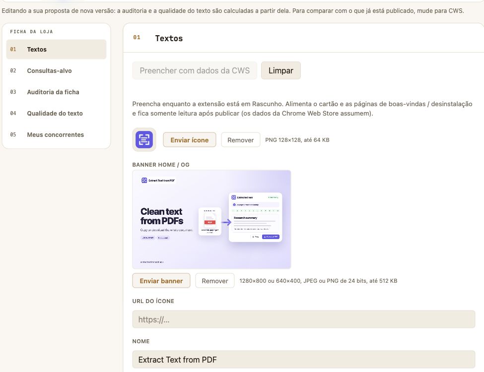 Lista preliminar de extensão do Chrome no Ext Ops Panel